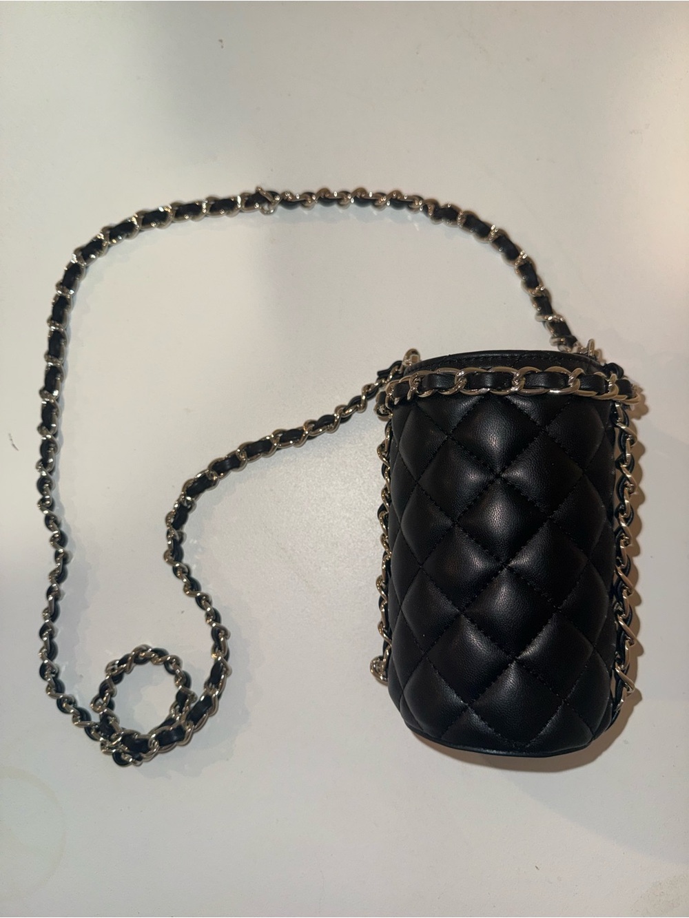 White House Black Market Quilted Faux Leather Chain Bottle Holder